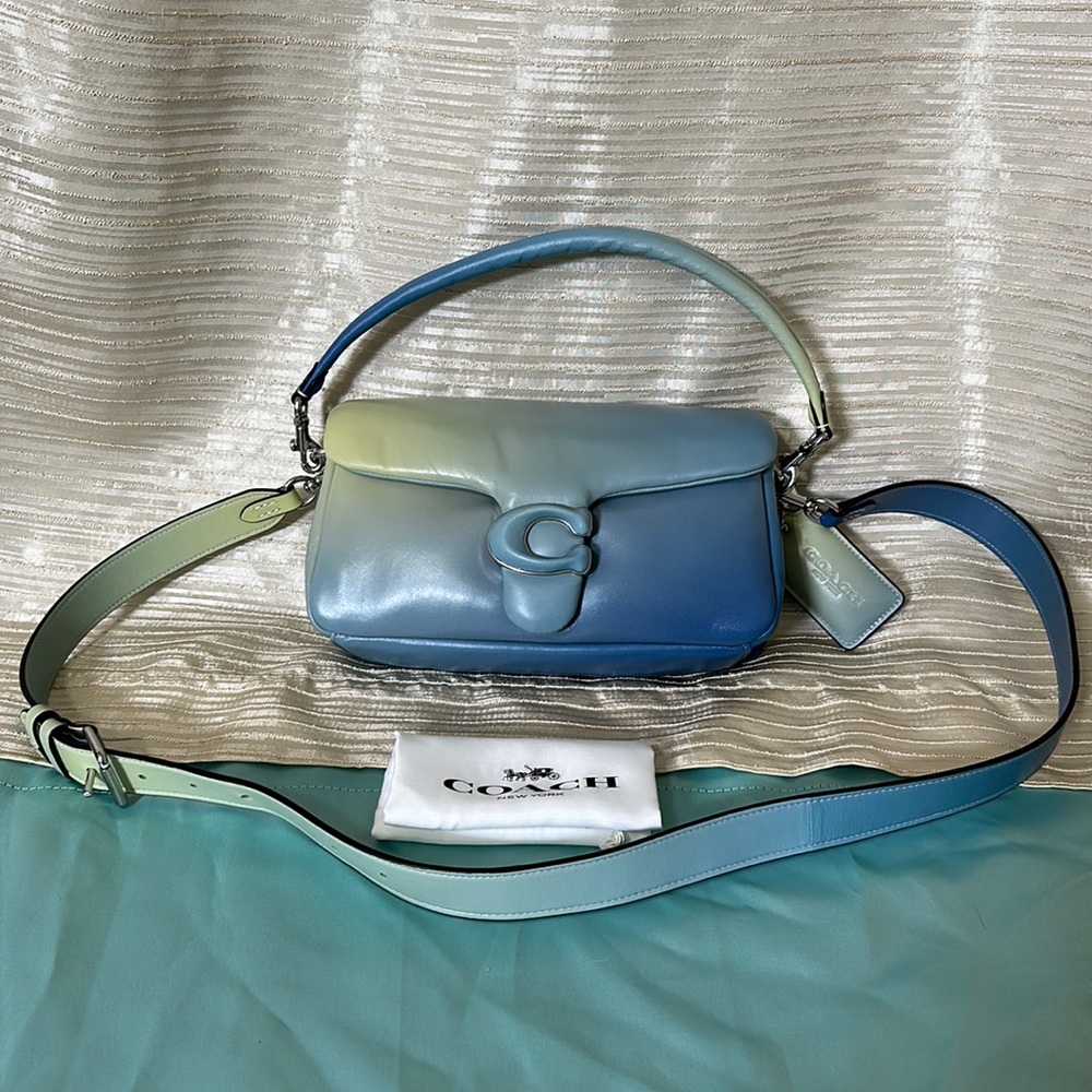 NWOT Coach Pillow Tabby Leather Ombré Blue Green